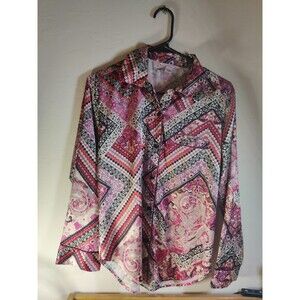 Victorias Secret Button Up Lounge Pajama Top Geometric Silky Pink XS